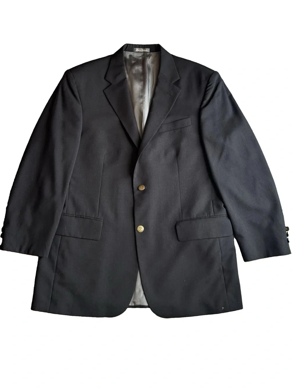 VTG OSCAR DE LA RENTA 43R Sport Coat Blazer BLK Gold Crest Buttons Ventless 90s